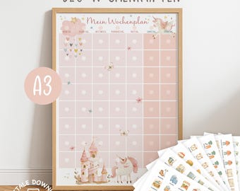 Weekly schedule for children | Children's weekly planner – task & routine cards | Unicorn weekly planner | Montessori | Printable A3
