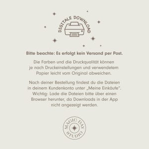 May include: A beige digital download graphic with the words "DIGITALE DOWNLOAD" above a printer icon. The text below states that there is no shipping and the colors may vary. A circular logo with the words "MAGIC DAY STUDIO" is at the bottom.