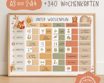 Family Weekly Planner A3 | Weekly plan for 5 people | 340 cards | Printable