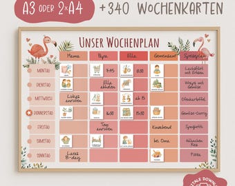 Family Planner A3 | Weekly plan for 5 people | 340 cards | Printable