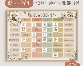 Family Weekly Planner A3 | Weekly plan for 5 people | 340 cards | Printable