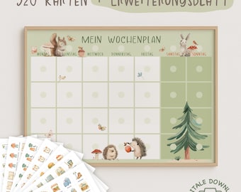Weekly plan for children | Children's weekly planner – task & routine cards | Weekly planner forest animals | Montessori | Printable A4