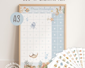 Weekly plan for children | Children's weekly planner – task & routine cards | Weekly planner underwater animals | Montessori | Printable A3