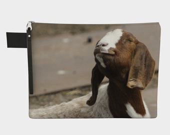 Happy Goat Bag, Goat Zipped Pouch, Goat Carry All Pouch, Goat Gift, Smiling Goat, Cute Goat, Adorable Goat, Funny Goat, Goat Bag