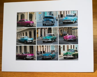 Classic Cars of Havana 8x10 Print 11x14 mat Colorful classic cars wall art. Classic Car Photography. Havana Cars print Classic Cars Collage