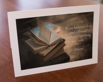 Book Lover Card Set. Books Greeting Cards. Cicero Quote Cards. Book and Garden Lover. Bibliophile Cards. Librarian Gift. Book Photography.