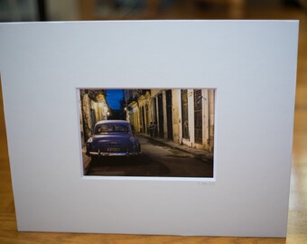 Havana Classic Car at Night. 5x7 Print Matted to 11x14. Havana Cuba Classic Car. Blue Classic Car. Havana Night. Classic Car Wall Art.
