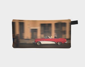 Classic Red Car Zipped Pouch, Classic Red Car Organizer Bag, Classic Red Car Havana Cuba, Classic Car Lover Gift