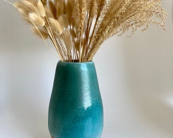 Vase #14 - Oribe Vase - Wood fired vase in crackly turquoise