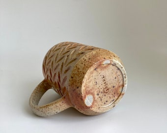 Mug #48- Wood-fired salt-glazed carved mug