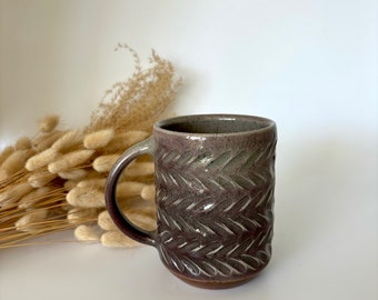 Mug #53 - Wood fired carved mug in smoky mauve