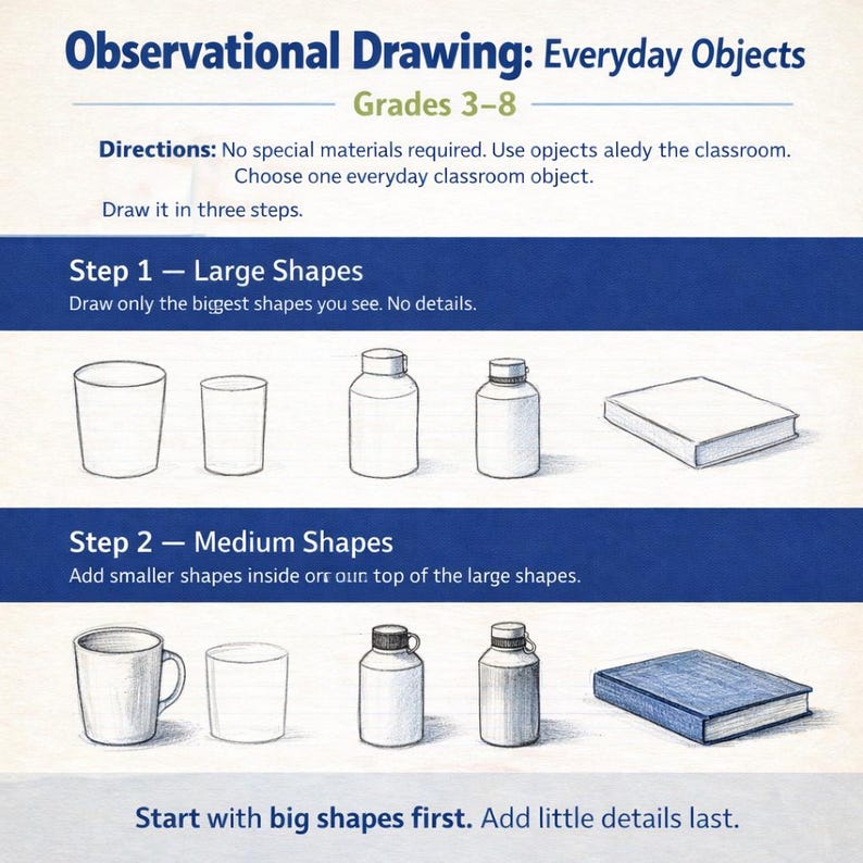 Observational Drawing Worksheet | Shapes First Details Last | Art ...
