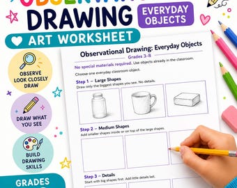 Observational Drawing Worksheet | Shapes First Details Last | Art Lesson Printable Grades 3–8