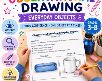 Observational Drawing Worksheet: Draw Everyday Objects (Grades 3–8)