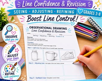 Line Confidence & Revision – Observational Drawing Worksheet Grades 3–8 Low-Prep Art Lesson  Printable PDF