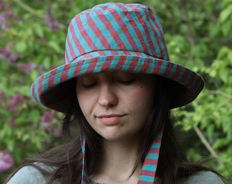 Sombrero de sol de lino y algodón orgánico con lazos: sombrero tipo cubo plegable