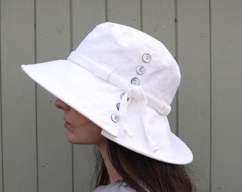 The Button Down blanco leche- Sombrero de sol de lino, sombrero de verano, sombrero de protección solar, sombrero de sol de mujer, sombrero de jardín, sombrero de viaje, sombrero de playa, sombrero de lino,