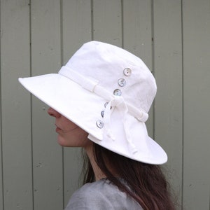 The Button Down milk white- Linen Sun Hat, summer hat, sun protection hat, women’s sun hat, garden hat, travel hat, beach hat, linen hat,