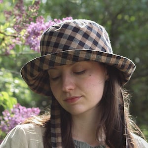 Organic Cotton Linen Sun Hat: &#39;Irish Coffee&#39; Check Bucket Hat