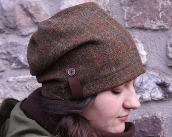 Harris Tweed Slouchy Beanie: Unisex Winter Hat