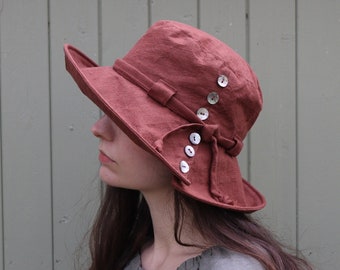 The Button Down cannelle - chapeau de soleil en lin, protection solaire, chapeau d'été, chapeau de soleil pour femme, chapeau de voyage, chapeau de jardin, très grand chapeau,