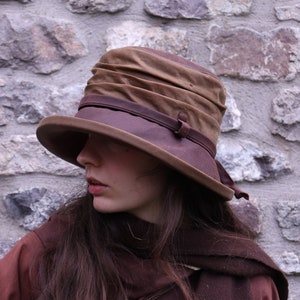 Chestnut/Tan - British Waxed Cotton Rain hat - women's rain hat - waxed cotton hat - waterproof hat - pop up hat - women's waterproof hat
