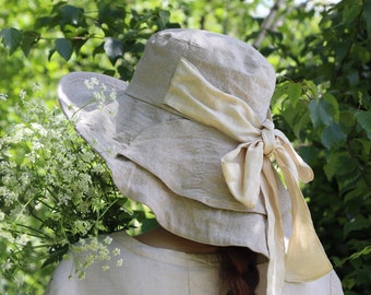 Waterfall- Women's linen sun hat, sun protection, sun protection hat, large brimmed sun hat, women's sun hat, linen, foldable hat, sun hat