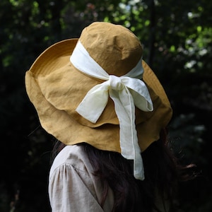 Ochre Spice Linen Sun Hat: Women&#39;s Large Brim Sun Protection
