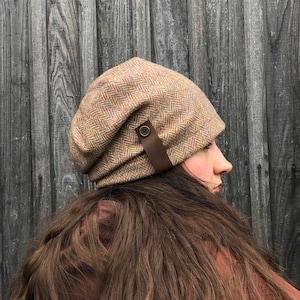 Harris Tweed Slouchy Beanie: Unisex Winter Hat with Bamboo Lining