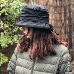 Black British Waxed Cotton Rain hat women's rain hat waxed cotton hat waterproof hat pop up hat women's waterproof hat image 6