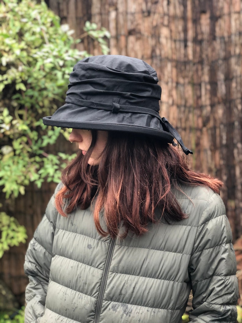 Black British Waxed Cotton Rain hat women's rain hat waxed cotton hat waterproof hat pop up hat women's waterproof hat image 6