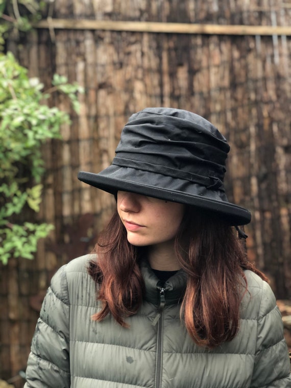 Noir chapeau de pluie en coton ciré britannique chapeau de pluie
