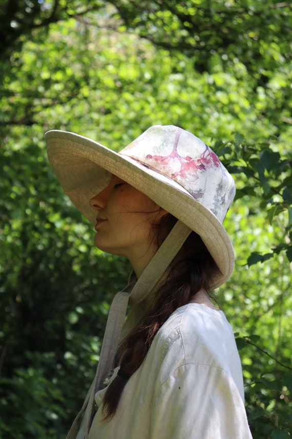 Watercolour Flower Anna Sunhat-large Brimmed Sun Hat, Linen Hat