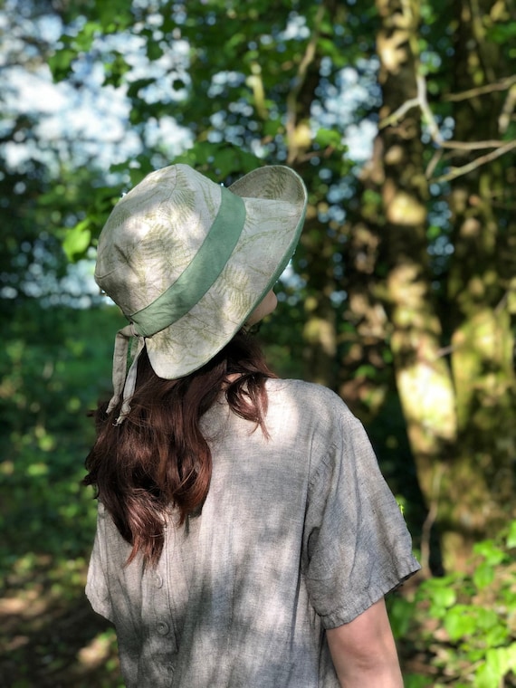 Fern Print Natural Linen Women's Sun Hat Sun Protection, Travel