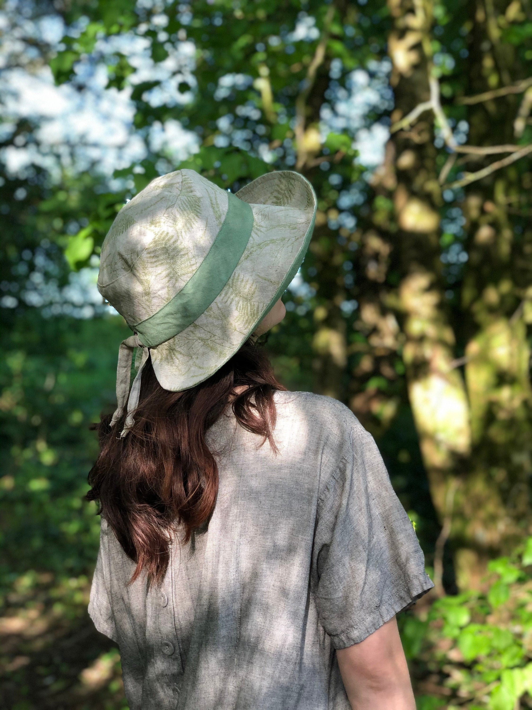 Fern Print Natural Linen Women's Sun Hat Sun Protection, Travel