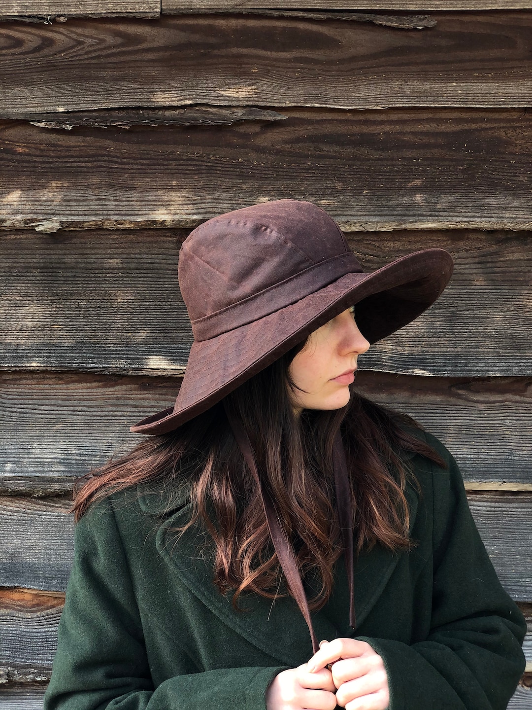 帽子 BUCKET 02 HAT COTTON. WEATHER BROWN Chestnut Brown Waxed Cotton Rainhat: Collapsible Large Brim