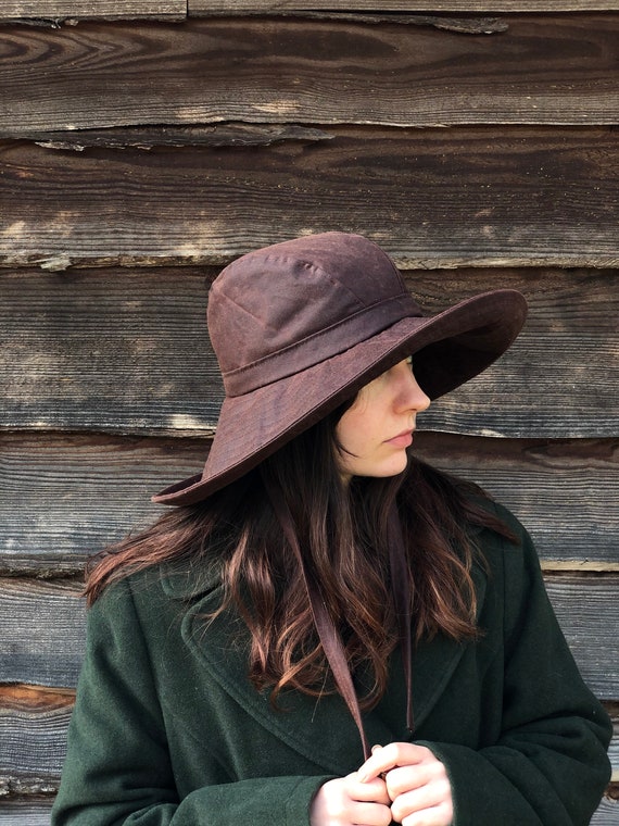 Chapeau de pluie en coton ciré britannique marron châtain, chapeau de pluie  à larges bords, chapeau de pluie pliable, chapeau de pluie pour femme,  chapeau imperméable, chapeau d'automne, pop up 