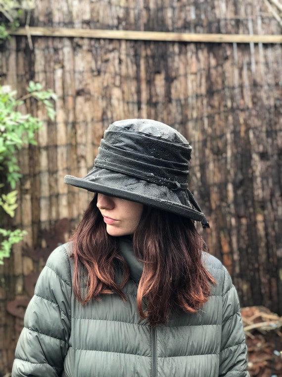 Chapeau de pluie en toile cirée avec lien, chapeau de pluie femme