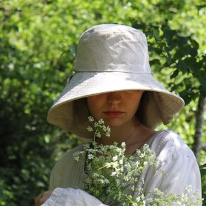 Waterfall Women's linen sun hat, sun protection, sun protection hat, large brimmed sun hat, women's sun hat, linen, foldable hat, sun hat image 2