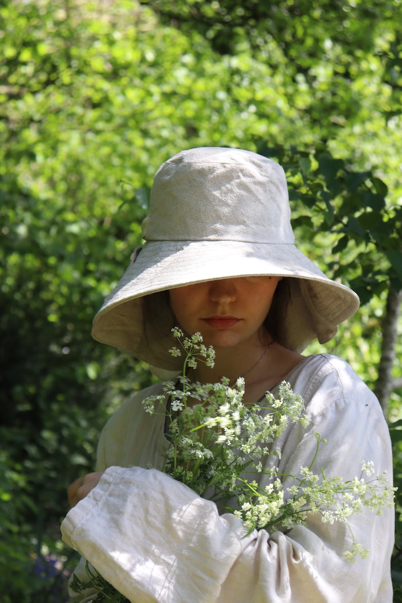 Waterfall Women's linen sun hat, sun protection, sun protection hat, large brimmed sun hat, women's sun hat, linen, foldable hat, sun hat image 2