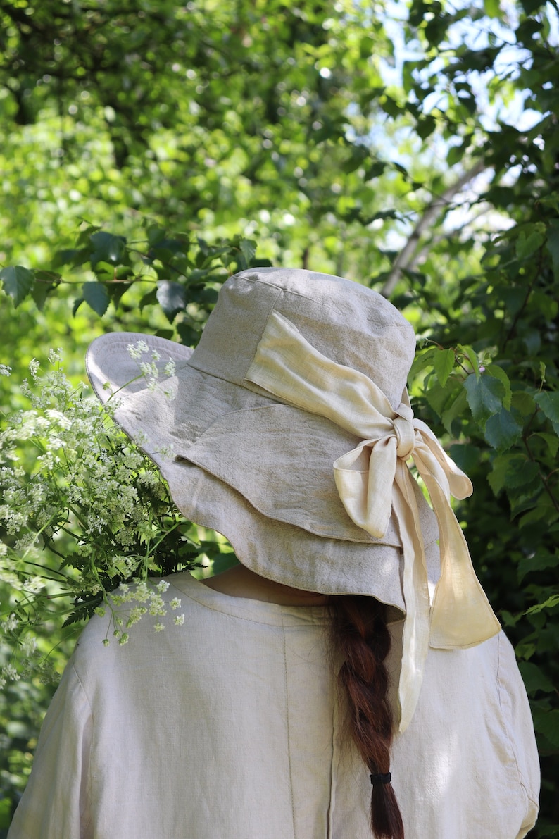 Waterfall Women's linen sun hat, sun protection, sun protection hat, large brimmed sun hat, women's sun hat, linen, foldable hat, sun hat image 1