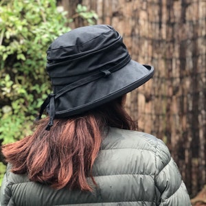 Black British Waxed Cotton Rain hat women's rain hat waxed cotton hat waterproof hat pop up hat women's waterproof hat image 3