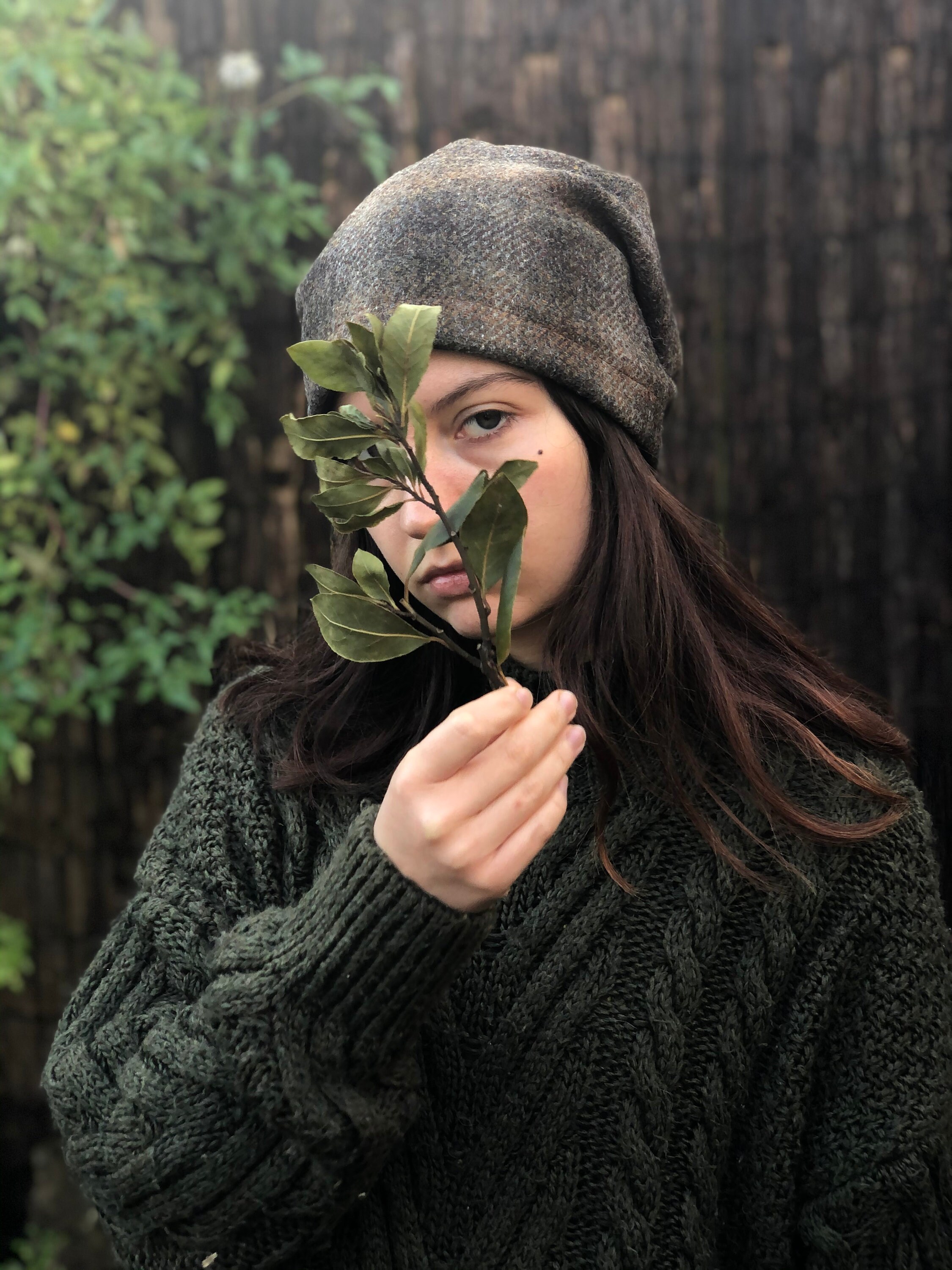 Brown/grey Harris Tweed Slouchy Beanie 