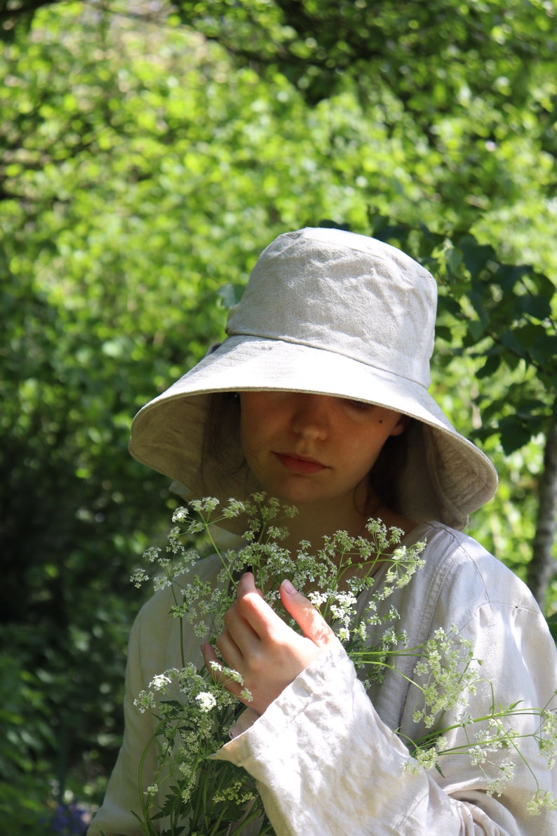 Waterfall Women's linen sun hat, sun protection, sun protection hat, large brimmed sun hat, women's sun hat, linen, foldable hat, sun hat image 9