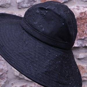 Black British Waxed Cotton Rainhat, Large brimmed rainhat, collapsible rainhat, women's rainhat, waterproof hat, autumn hat, pop up image 8