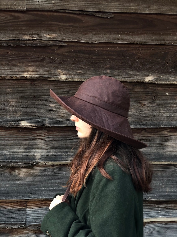 Buy Chestnut Brown British Waxed Cotton Rainhat Large Brimmed