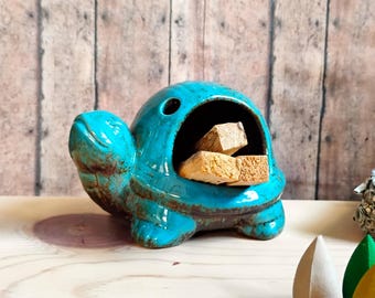 Ceramic Turtle Figurine Incense Burner Sage Palo Santo Holder Chimney