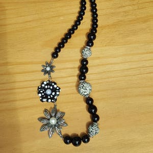 Black/White and Silver Flower Necklace