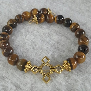 Tigers Eye,  Gold,  Cross Memory Wire Bracelet