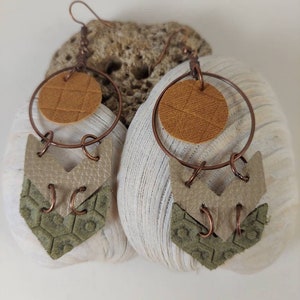 Copper Double Chevron Leather Earrings